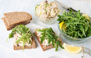 Chicken salad and arugula sandwiches