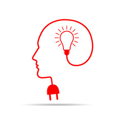 Head with a light bulb and socket. Vector Illustration