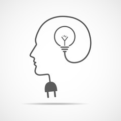 Head with a light bulb and socket. Vector Illustration