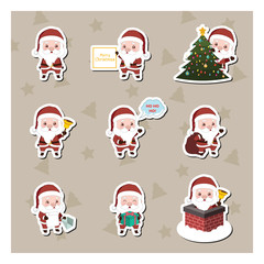 Set of nine different Santa Claus stickers