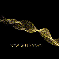 Gold metallic wave glitter of confetti on a black background. Luxury New Year Vector Background. Gold grained abstract texture.