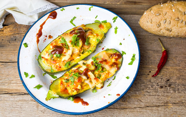 Stuffed eggplant with vegetables on a plate