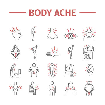 Body Pain and Injury line icons set. Vector illustration for websites. Medicine signs