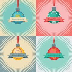 Collection of four simple Christmas greetings with baubles