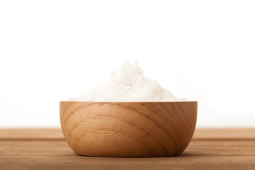 Sea salt in wooden bowl