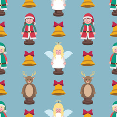Fototapeta premium Seamless Christmas pattern with figurines and bells