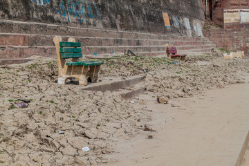 Mud sediments at Ghats (riverfront steps) just after monsoon period in Varanasi, India