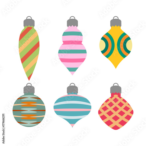 "Collection of simple Christmas ornaments of different shapes" Stock