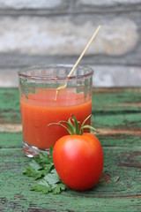 Glass of freshly squeezed tomato juice