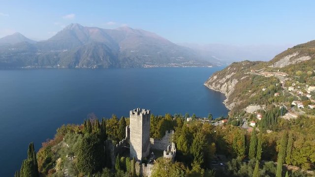 Castle of Vezio near Varenna, lake of Como. Aerial view