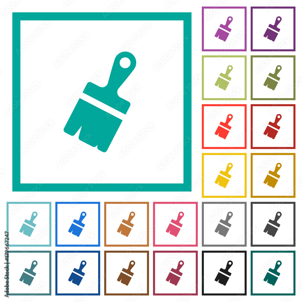 Poster paste with brush flat color icons with quadrant frames