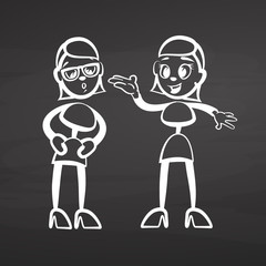 Stick men gossip sketch on chalkboard