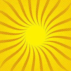 Yellow sunbeams halftone background. Vector illustration.