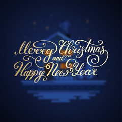 Naklejka na ściany i meble Merry Christmas Text .Happy New Year vector illustration lettering design EPS 10. Christmas card