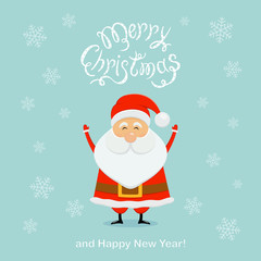 Blue Christmas background with happy Santa and snowflakes