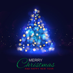 Merry Christmas and Happy New Year, Christmas Tree Light and Text. greeting card or poster template flyer or invitation design