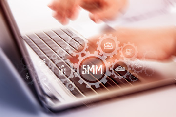 Business, technology, internet and networking concept. SMM - Social Media Marketing on the virtual...