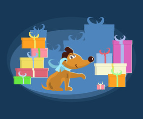 Cute puppy with gifts 
