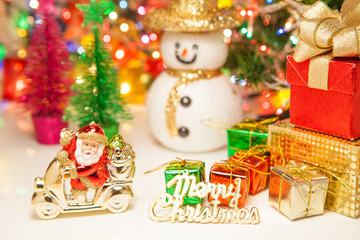 gift box santa and snowman Christmas toy decoration. or New Year concept on light background