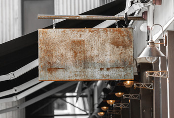 Blank old rusty outdoor business signage mockup to add company logo