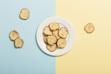 cookies on the color paper background.