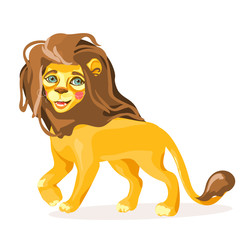 Cute and beautiful, adorable baby lion cartoon character isolated on white background
