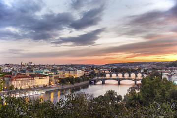 Fototapeta na wymiar Amazing sunset over Prague cityscape