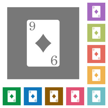 Nine of diamonds card square flat icons