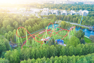 View from the height of the roller coaster in amusement park