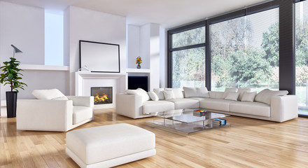 Modern bright interiors. 3D rendering illustration