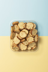 onion cookies on the color paper background.