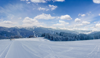 Prepared ski slope on ski resort in Carpathians