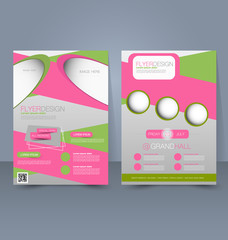 Flyer template. Business brochure. Editable A4 poster for design education, presentation, website. Pink and green color.