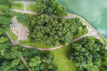 Top view of the park with walking paths and playground