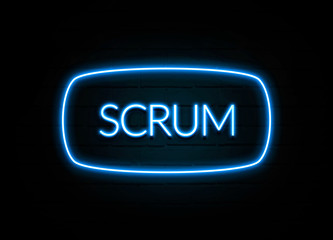 Scrum  - colorful Neon Sign on brickwall