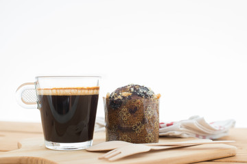 Cup of espresso and muffin bakery.