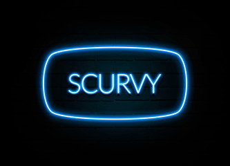 Scurvy  - colorful Neon Sign on brickwall