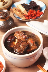 Pork chops in Chinese medicine soup. a popular night market food   