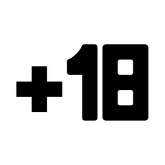 Plus eighteen +18 it is black icon .