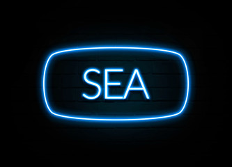 Sea  - colorful Neon Sign on brickwall