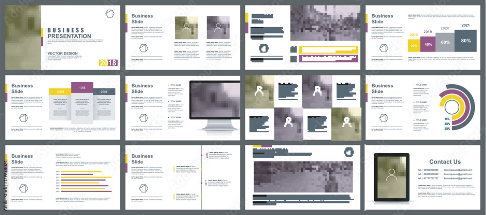 Poster yellow and purple business presentation slides templates from infographic elements. can be used for 