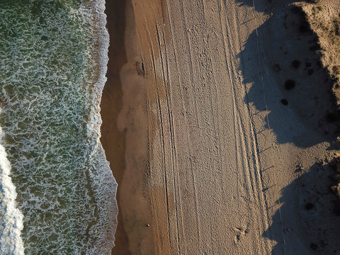 View of the sandy beach from the air. Spain, Valencia , playa el saler, Mediterranean sea