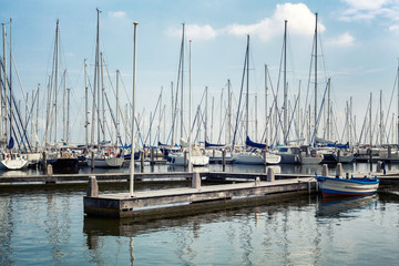 Many yachts on the water, marina