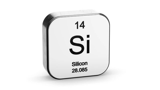 Silicon element symbol from the periodic table on white metallic rounded square icon