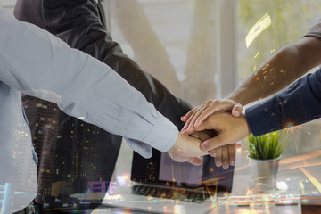 collaboration and  success in business, mixed media.