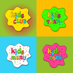 Set of Colorful Kids logo. Club letter sign posters. Vector illustration. Promo  template with text.