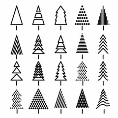 Set of christmas trees silhouette design. Vector illustration. Can be used for greeting card, invitation, banner, web design. Isolated on white background.