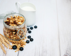 Homemade granola with blueberries