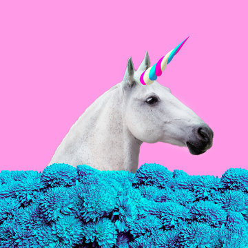 Unicorn collage with flowers