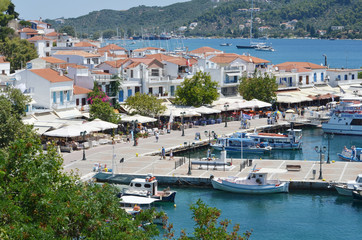 Skiathos Greek Island Port - obrazy, fototapety, plakaty